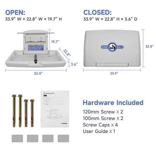 AIKE Commercial Baby Changing Station, Wall Mounted Foldable Baby Diaper Changing Table ADA Compliant, Model AK5901