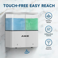 AIKE 2 Chambers Automatic Soap Dispenser Wall Mount Shower Gel Dispenser IPX7 Waterproof , AK1902